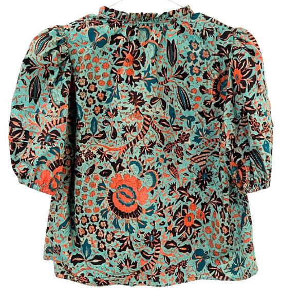 Ulla Johnson Top Jade Imari Dress Blouse Floral Blue Green Short Puff Sleeve 6 M - Picture 4 of 8